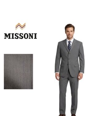 Auth Vintage Missoni Made In Italy 2Piece 3 Button Suit Charcoal and Slate
